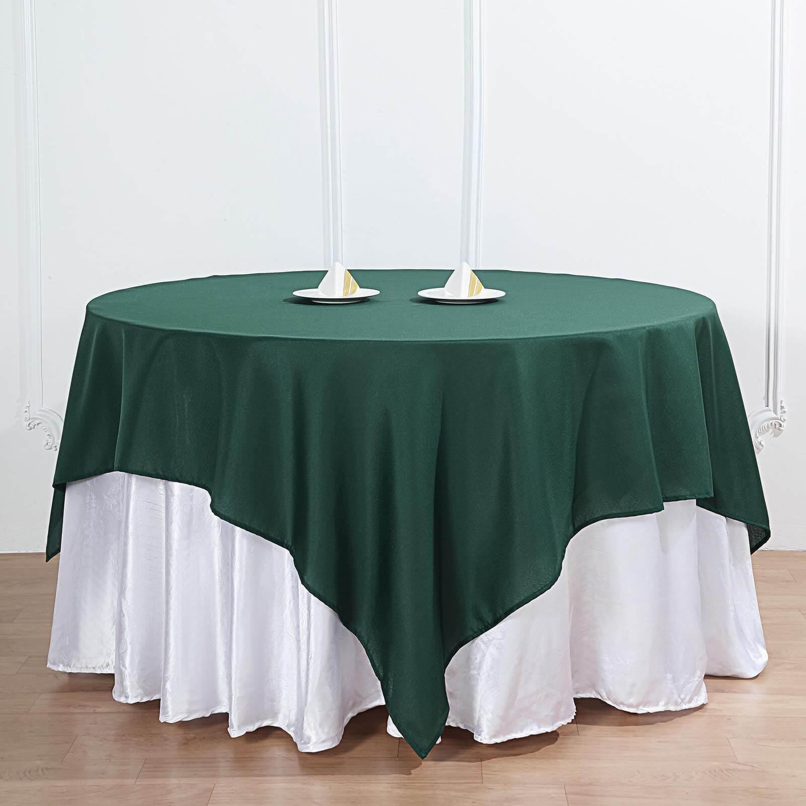 Polyester 90"x90" Table Overlay Square Tablecloth Hunter Emerald Green - Wrinkle - Resistant & Durable Table Cover - Linen Luxes
