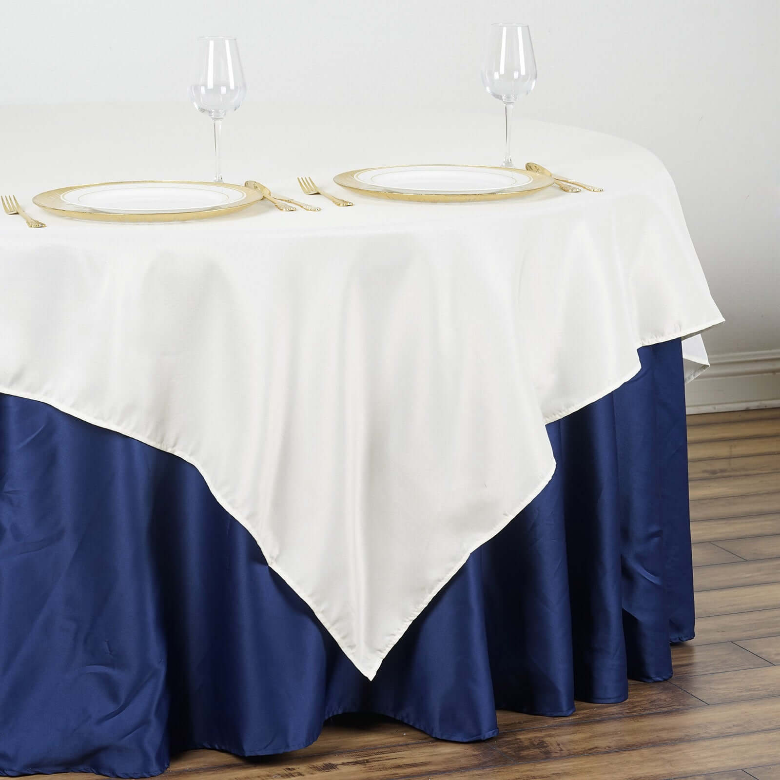 Polyester 90"x90" Table Overlay Square Tablecloth Ivory - Wrinkle - Resistant & Durable Table Cover - Linen Luxes