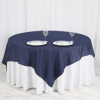 Polyester 90"x90" Table Overlay Square Tablecloth Navy Blue - Wrinkle - Resistant & Durable Table Cover - Linen Luxes