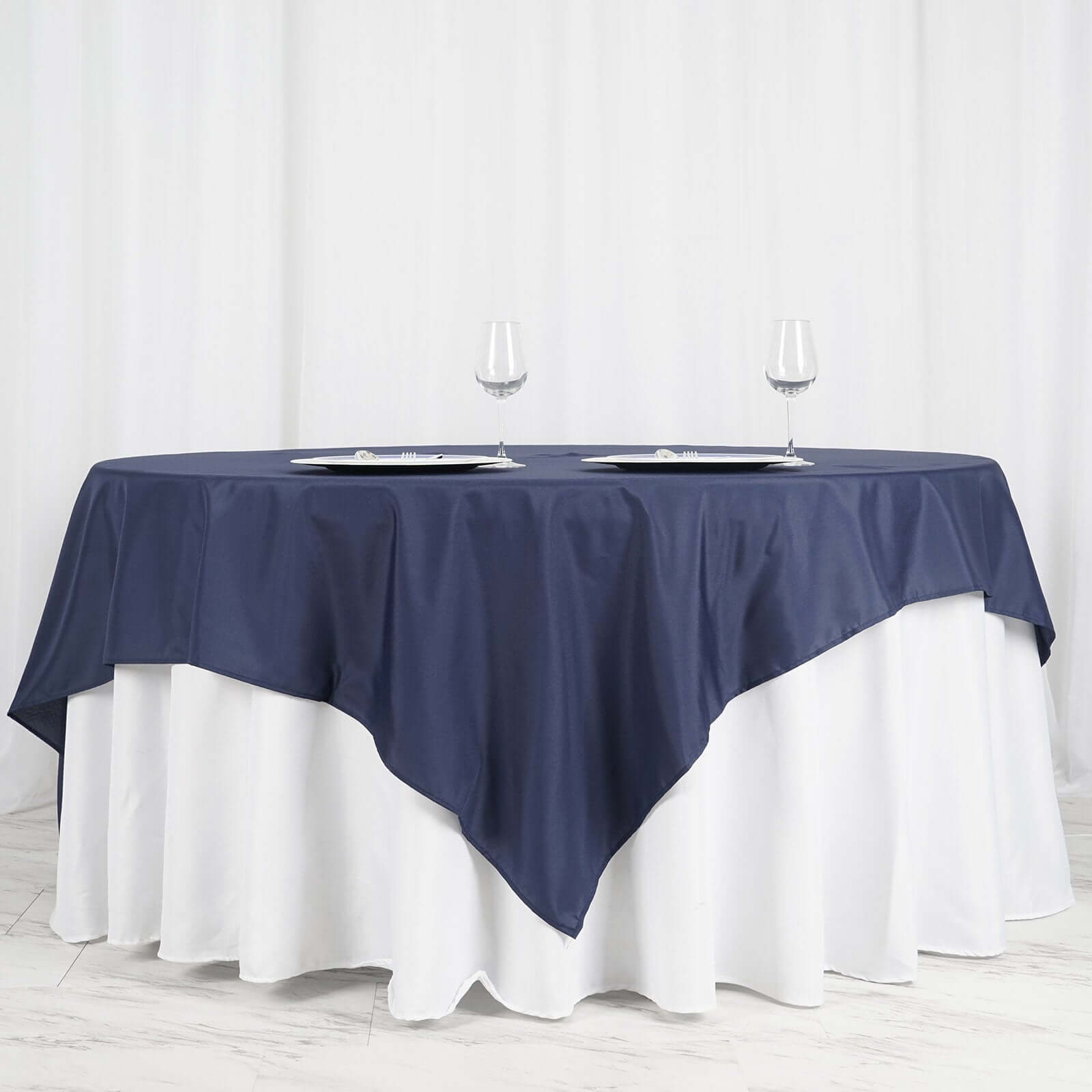 Polyester 90"x90" Table Overlay Square Tablecloth Navy Blue - Wrinkle - Resistant & Durable Table Cover - Linen Luxes