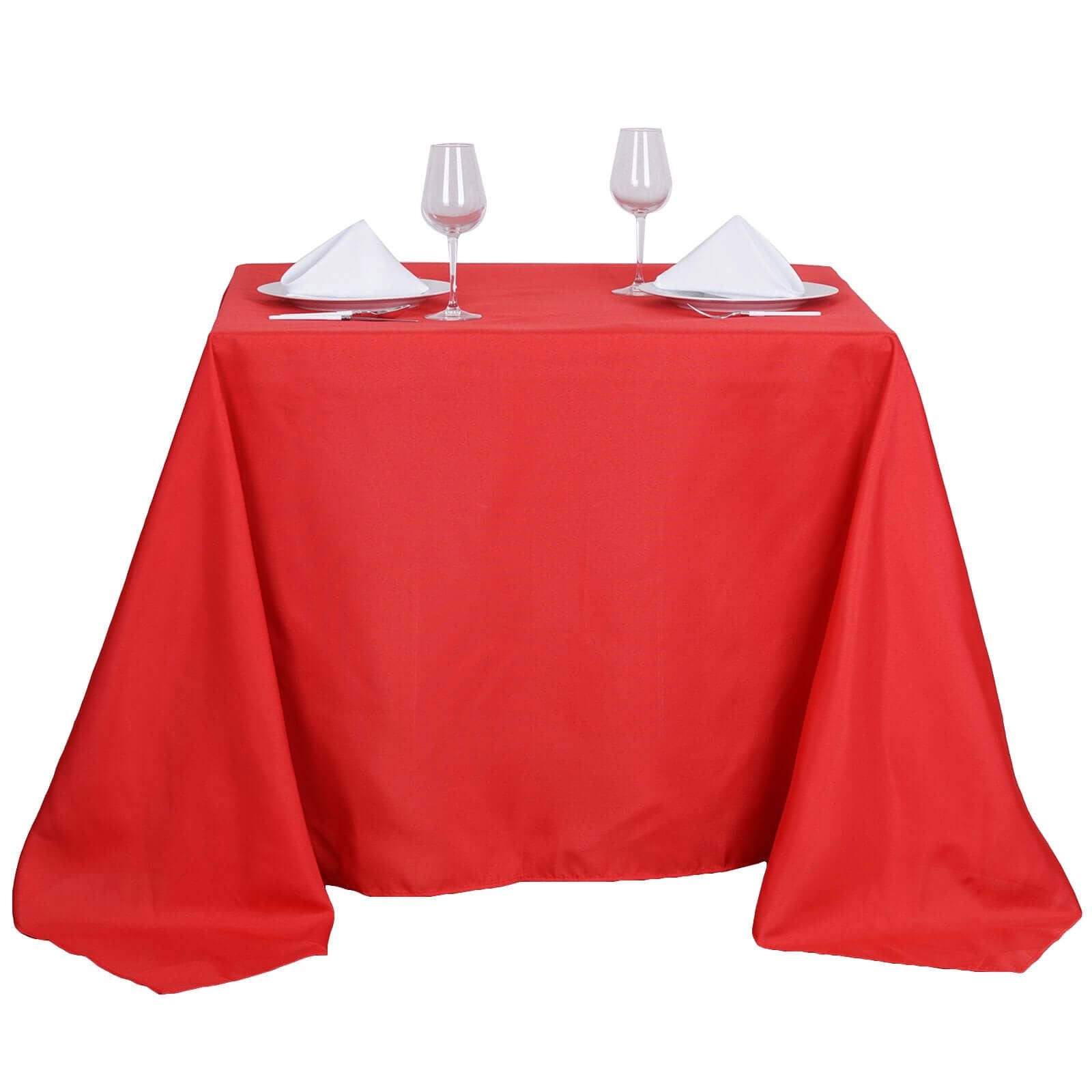 Polyester 90"x90" Table Overlay Square Tablecloth Red - Wrinkle - Resistant & Durable Table Cover - Linen Luxes