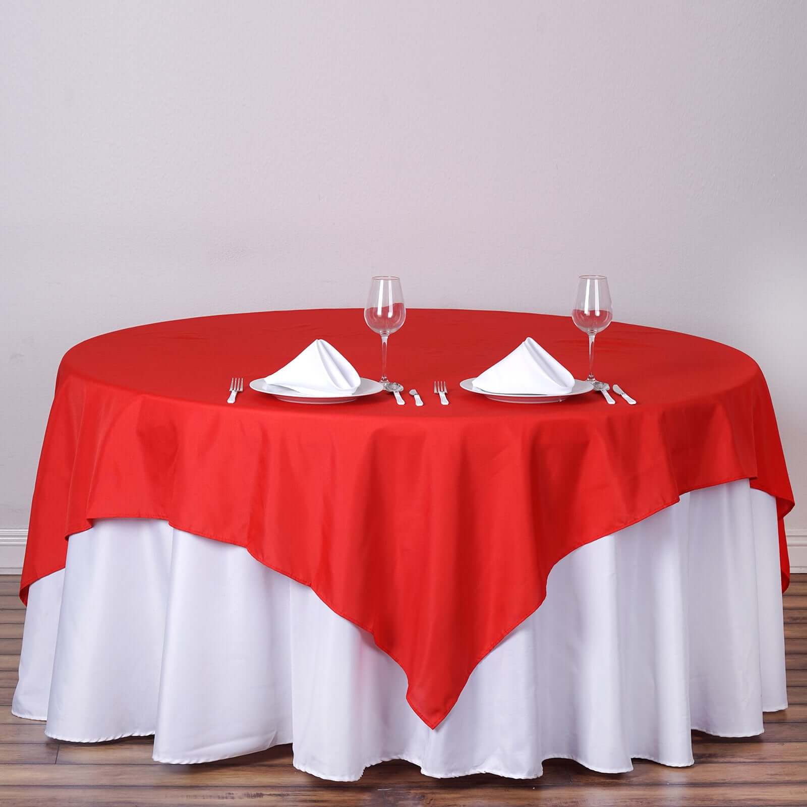 Polyester 90"x90" Table Overlay Square Tablecloth Red - Wrinkle - Resistant & Durable Table Cover - Linen Luxes