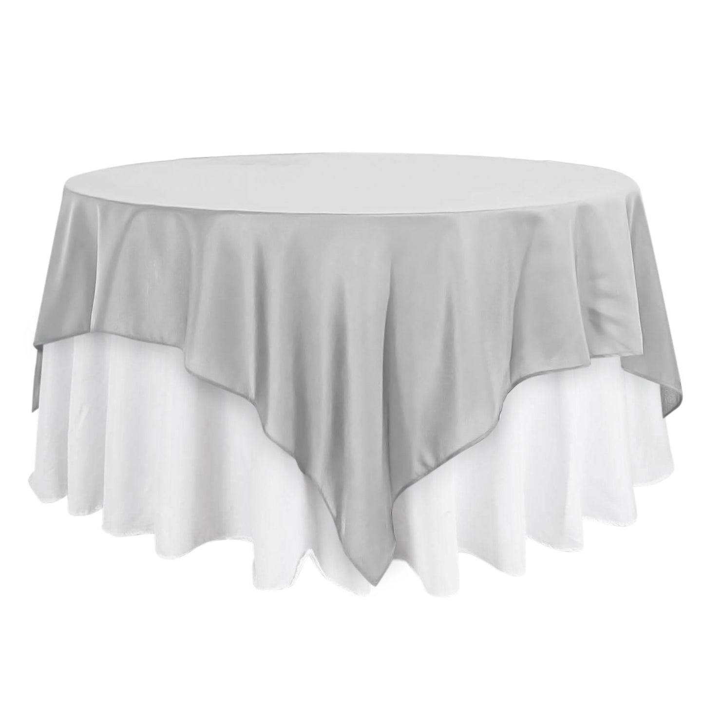 Polyester 90"x90" Table Overlay Square Tablecloth Silver - Wrinkle - Resistant & Durable Table Cover - Linen Luxes