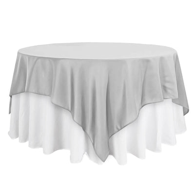 Polyester 90"x90" Table Overlay Square Tablecloth Silver - Wrinkle - Resistant & Durable Table Cover - Linen Luxes