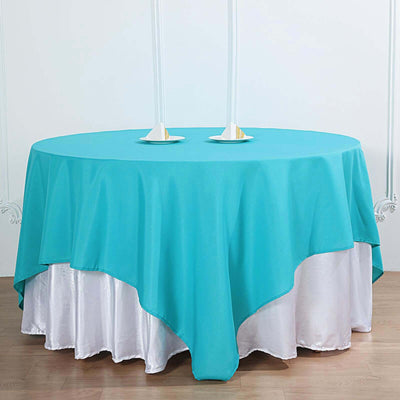 Polyester 90"x90" Table Overlay Square Tablecloth Turquoise - Wrinkle - Resistant & Durable Table Cover - Linen Luxes