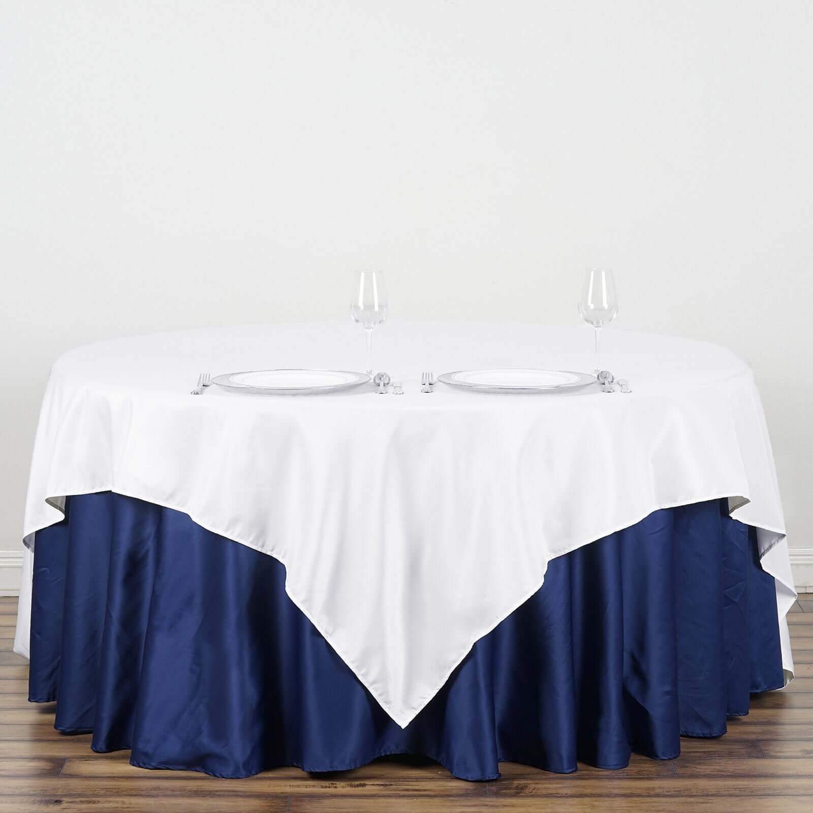 Polyester 90"x90" Table Overlay Square Tablecloth White - Wrinkle - Resistant & Durable Table Cover for Events - Linen Luxes