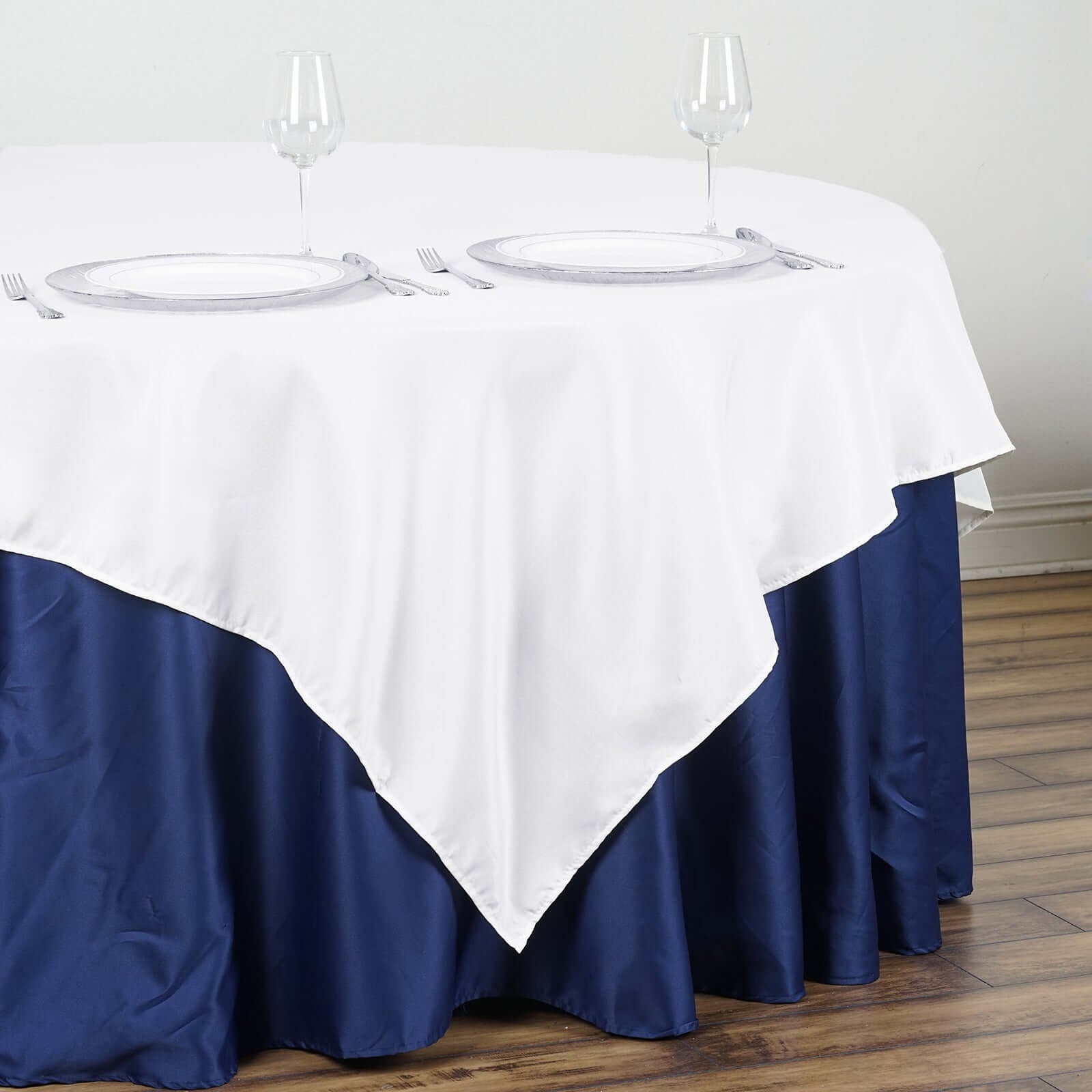 Polyester 90"x90" Table Overlay Square Tablecloth White - Wrinkle - Resistant & Durable Table Cover for Events - Linen Luxes