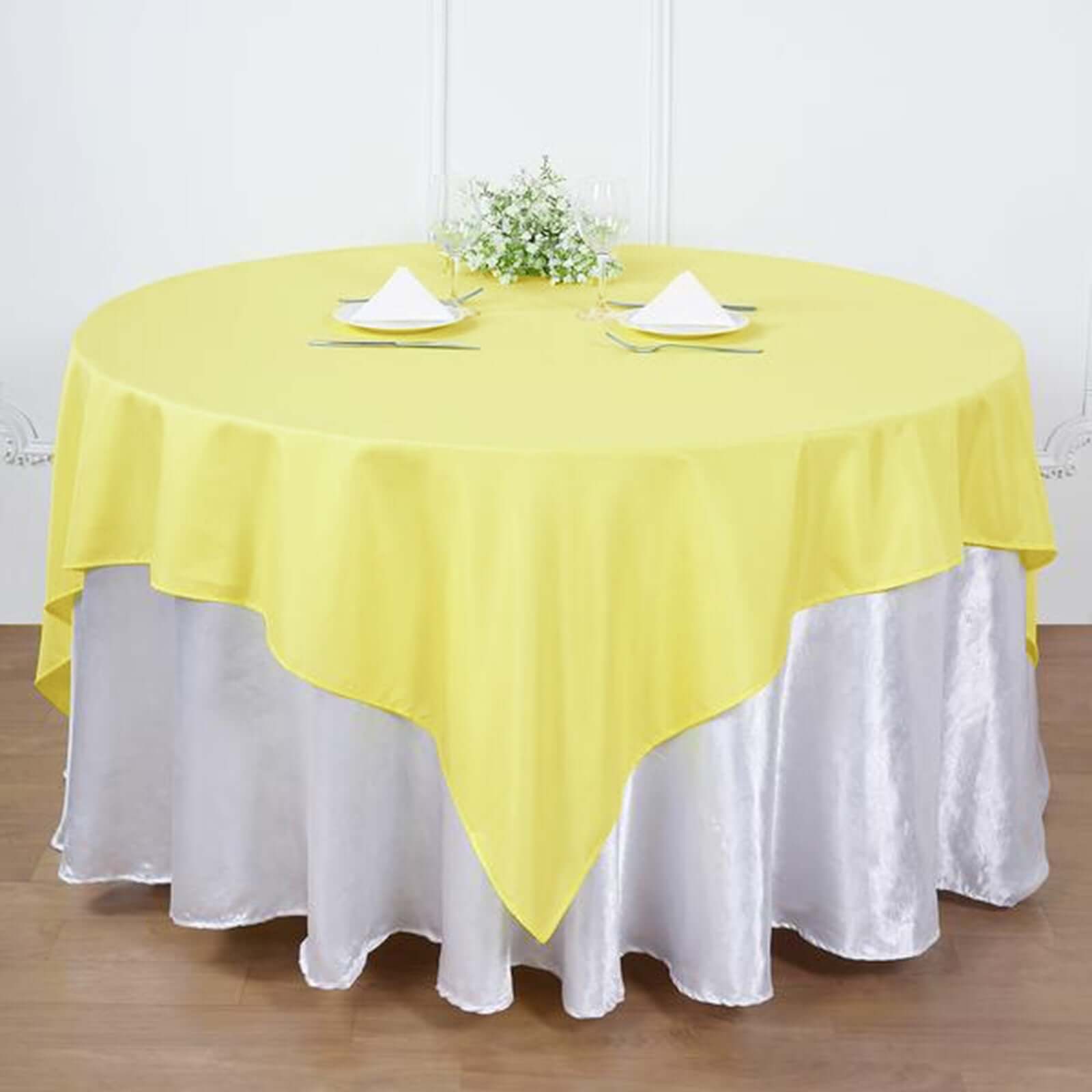 Polyester 90"x90" Table Overlay Square Tablecloth Yellow - Wrinkle - Resistant & Durable Table Cover - Linen Luxes