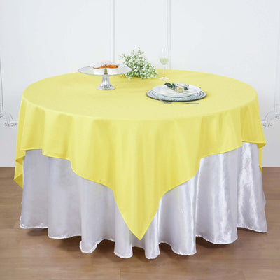 Polyester 90"x90" Table Overlay Square Tablecloth Yellow - Wrinkle - Resistant & Durable Table Cover - Linen Luxes