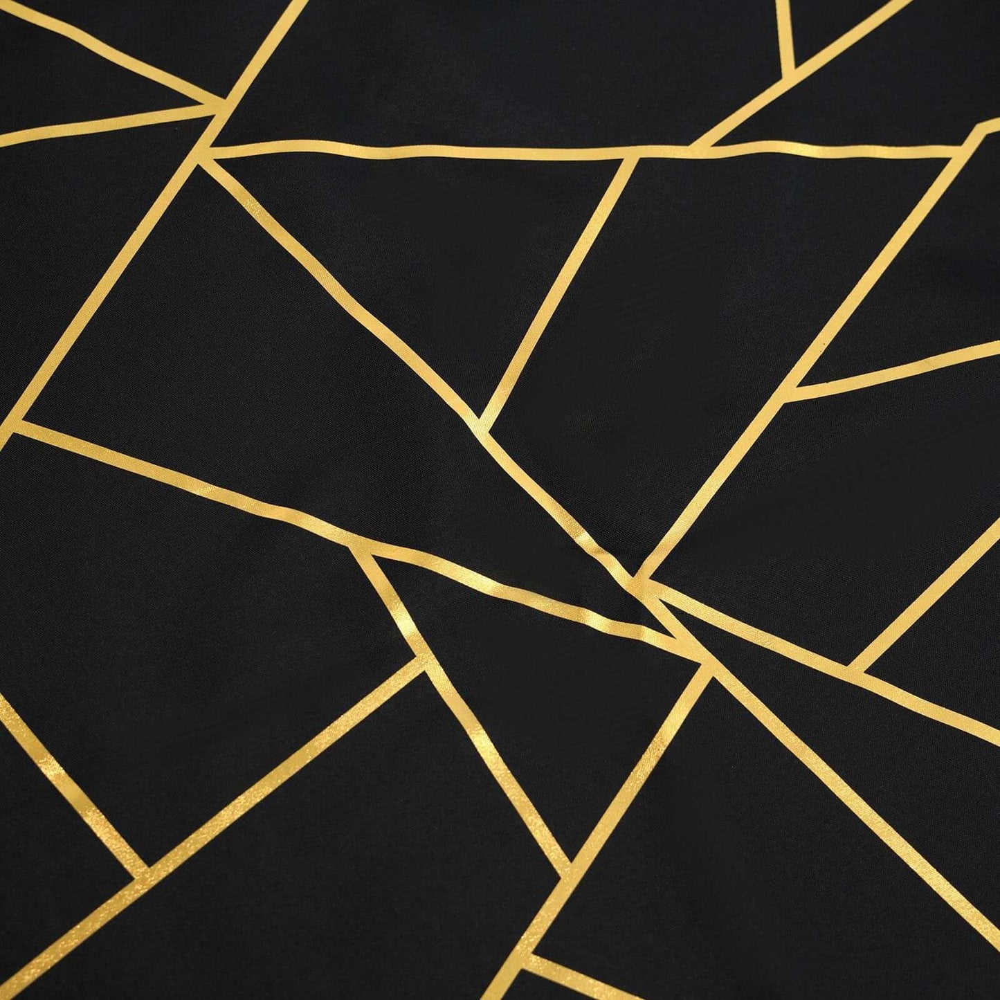 Polyester 9ft Table Runner Black with Gold Foil Modern Geometric Accent - Linen Luxes