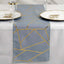 Polyester 9ft Table Runner Dusty Blue with Gold Foil Modern Geometric Accent - Linen Luxes