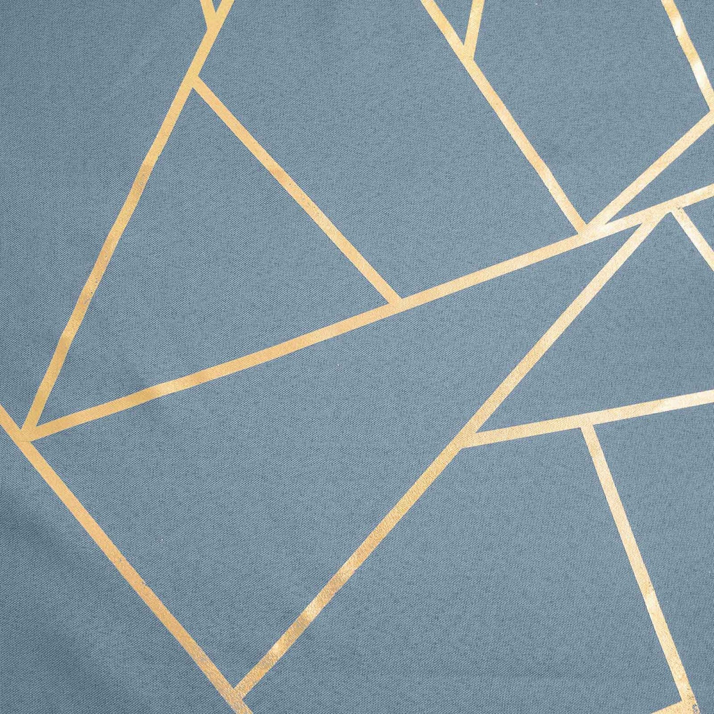 Polyester 9ft Table Runner Dusty Blue with Gold Foil Modern Geometric Accent - Linen Luxes