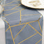 Polyester 9ft Table Runner Dusty Blue with Gold Foil Modern Geometric Accent - Linen Luxes