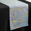Polyester 9ft Table Runner Dusty Blue with Gold Foil Modern Geometric Accent - Linen Luxes