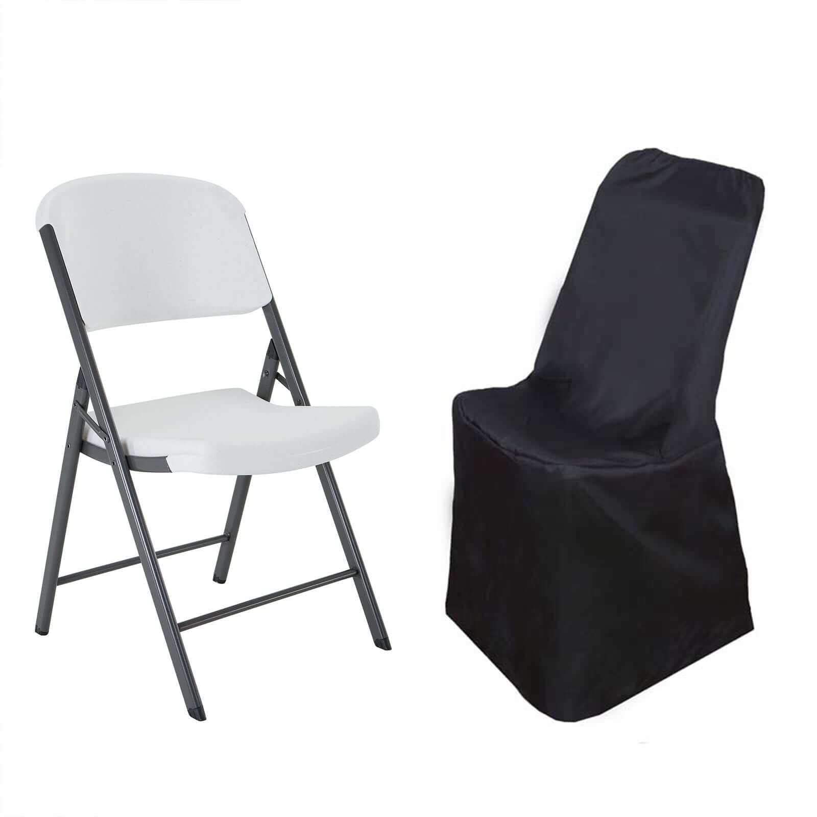 Polyester Chair Cover for Folding Lifetime Chairs Black - Reusable Durable Slip - On Cover - Linen Luxes