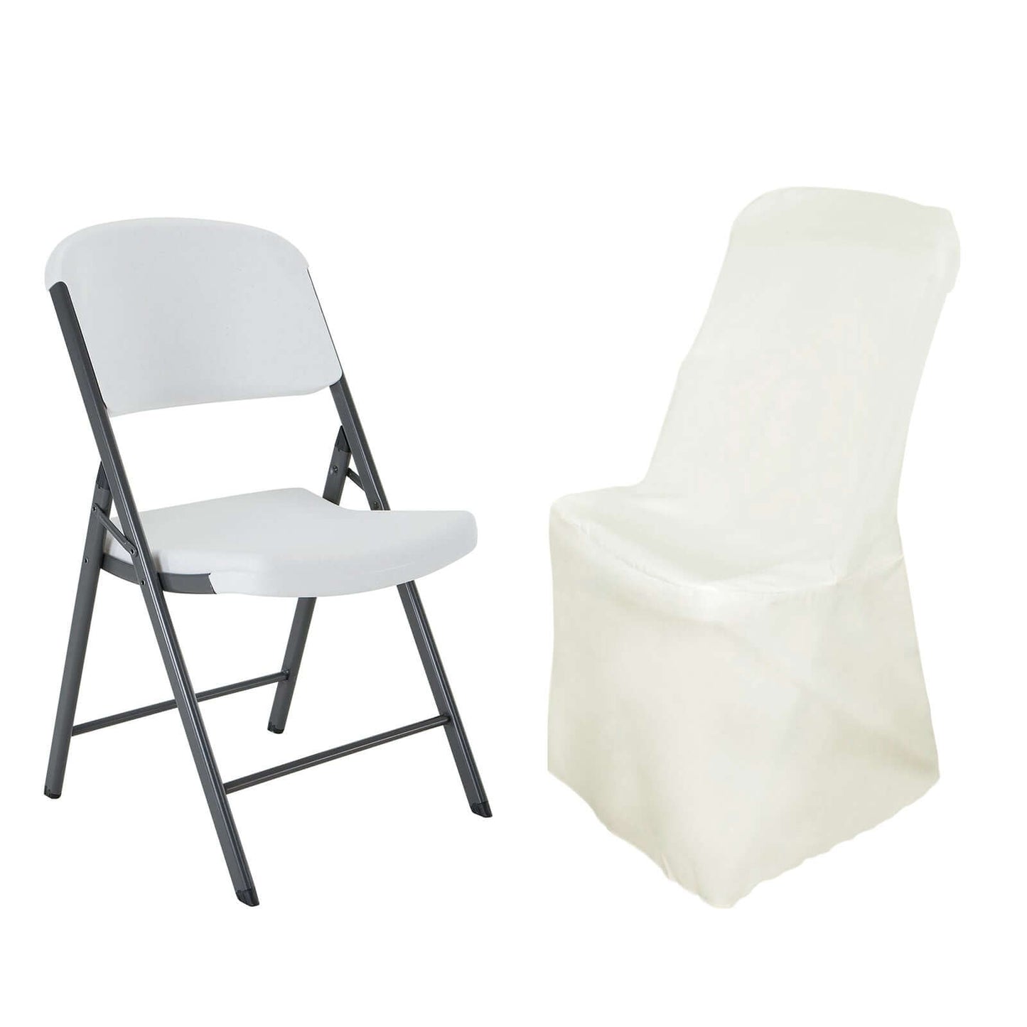 Polyester Chair Cover for Folding Lifetime Chairs Ivory - Reusable Durable Slip - On Cover - Linen Luxes