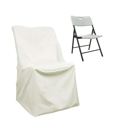 Polyester Chair Cover for Folding Lifetime Chairs Ivory - Reusable Durable Slip - On Cover - Linen Luxes