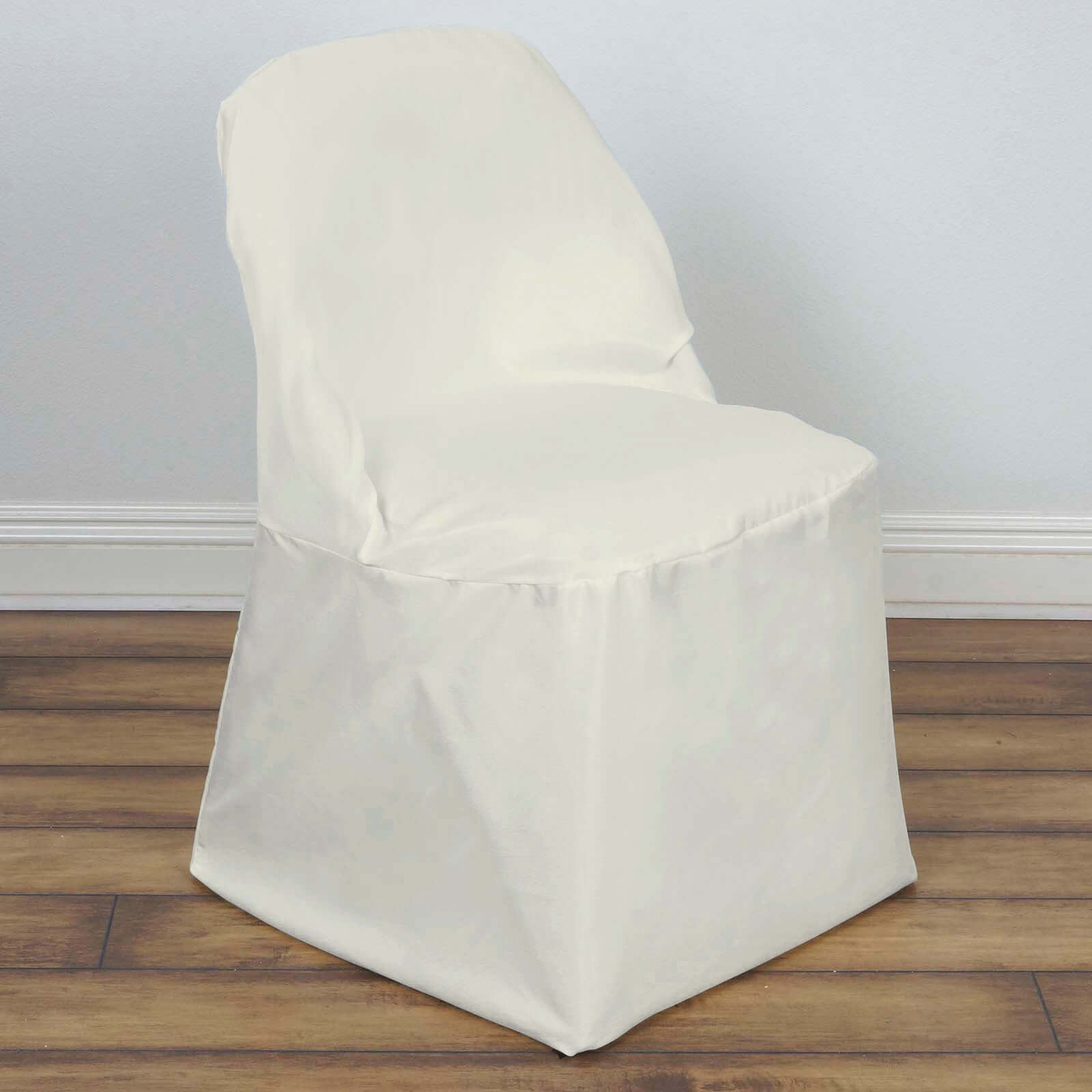 Polyester Chair Cover Ivory for Folding Chairs - Durable and Reusable Slip - On Cover - Linen Luxes
