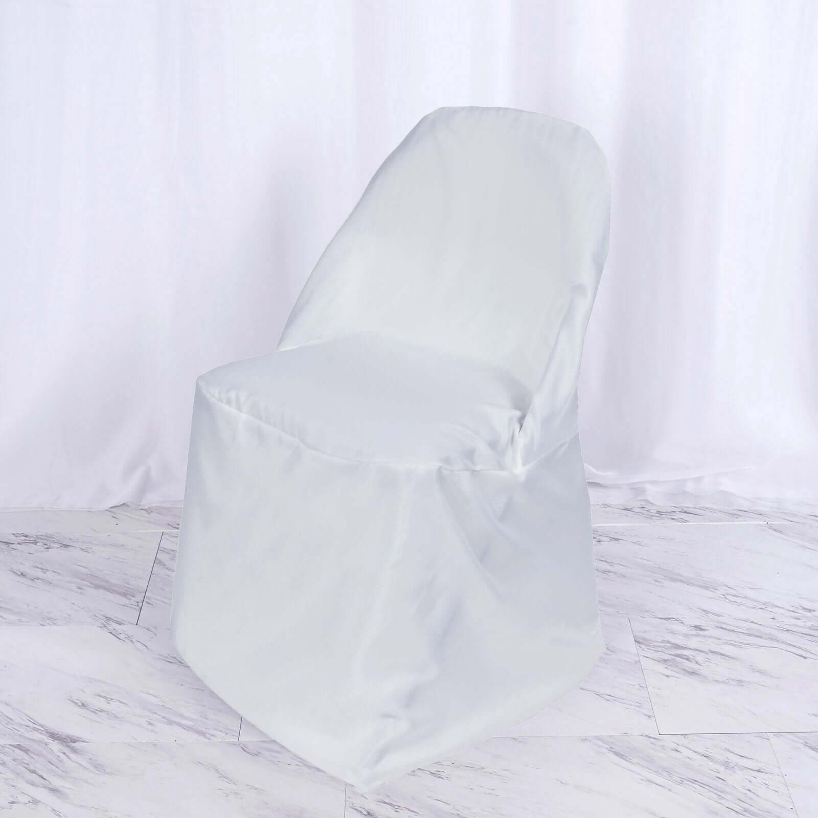 Polyester Chair Cover White for Folding Chairs - Stylish Durable and Reusable Slip - On Cover for Events & Gatherings - Linen Luxes