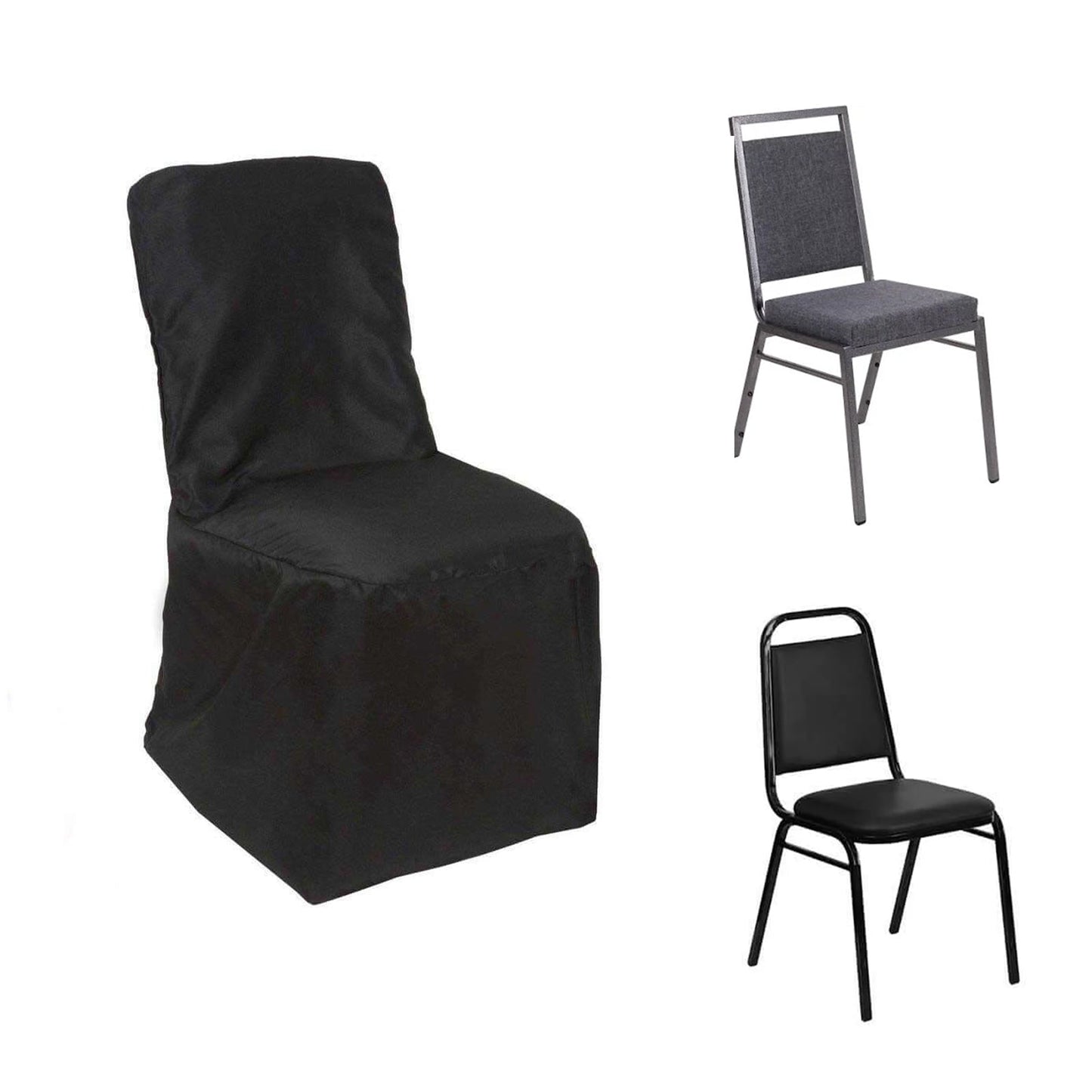 Polyester Chair Cover with Square Top for Banquet Chairs Black - Durable Reusable Slip - On Cover - Linen Luxes