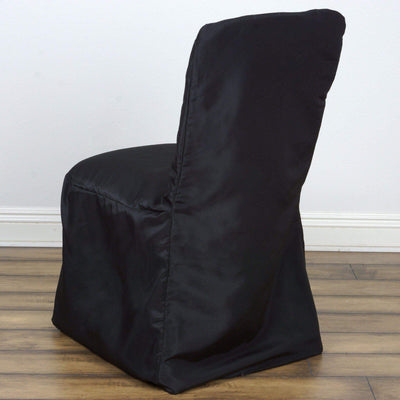 Polyester Chair Cover with Square Top for Banquet Chairs Black - Durable Reusable Slip - On Cover - Linen Luxes