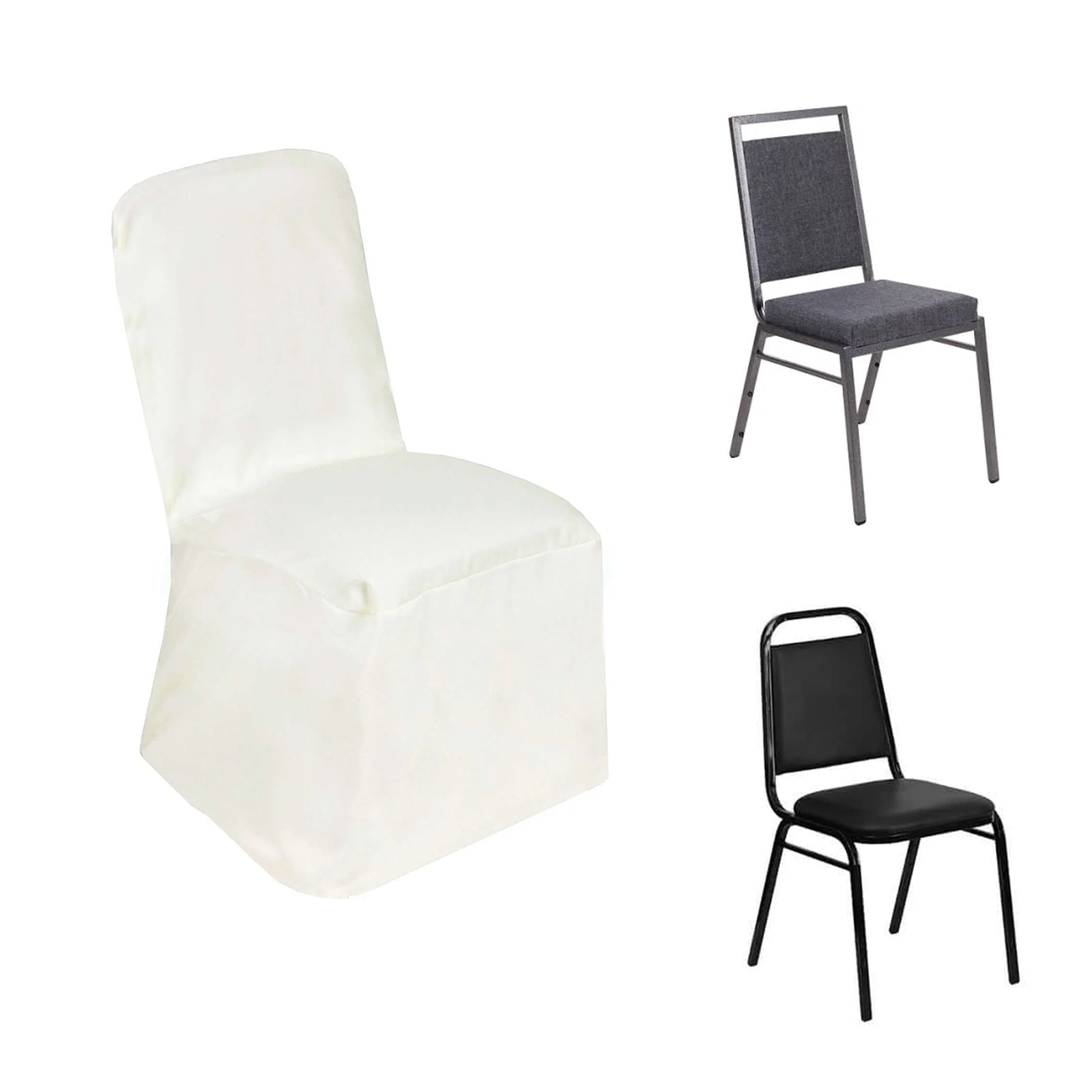 Polyester Chair Cover with Square Top for Banquet Chairs Ivory - Durable Reusable Slip - On Cover - Linen Luxes