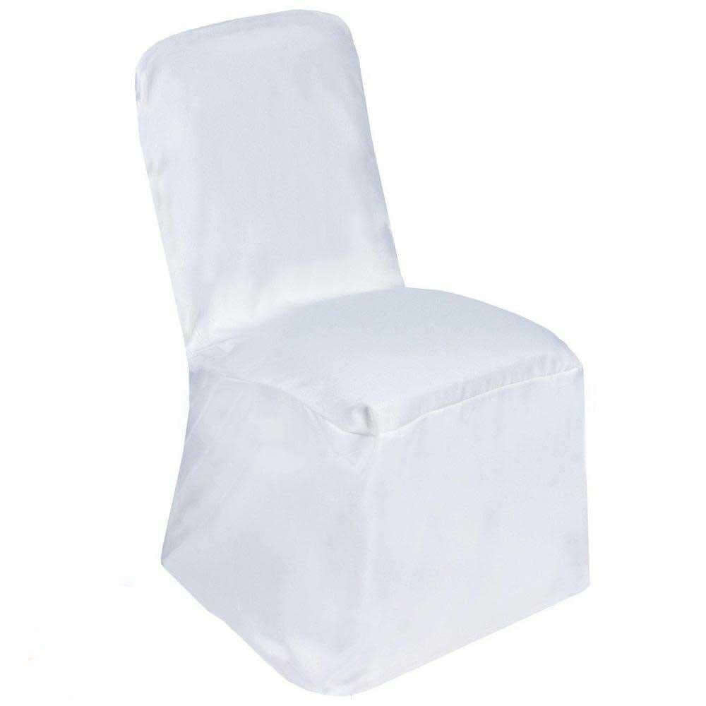 Polyester Chair Cover with Square Top for Banquet Chairs White - Durable Reusable Slip - On Cover for Weddings & Parties - Linen Luxes
