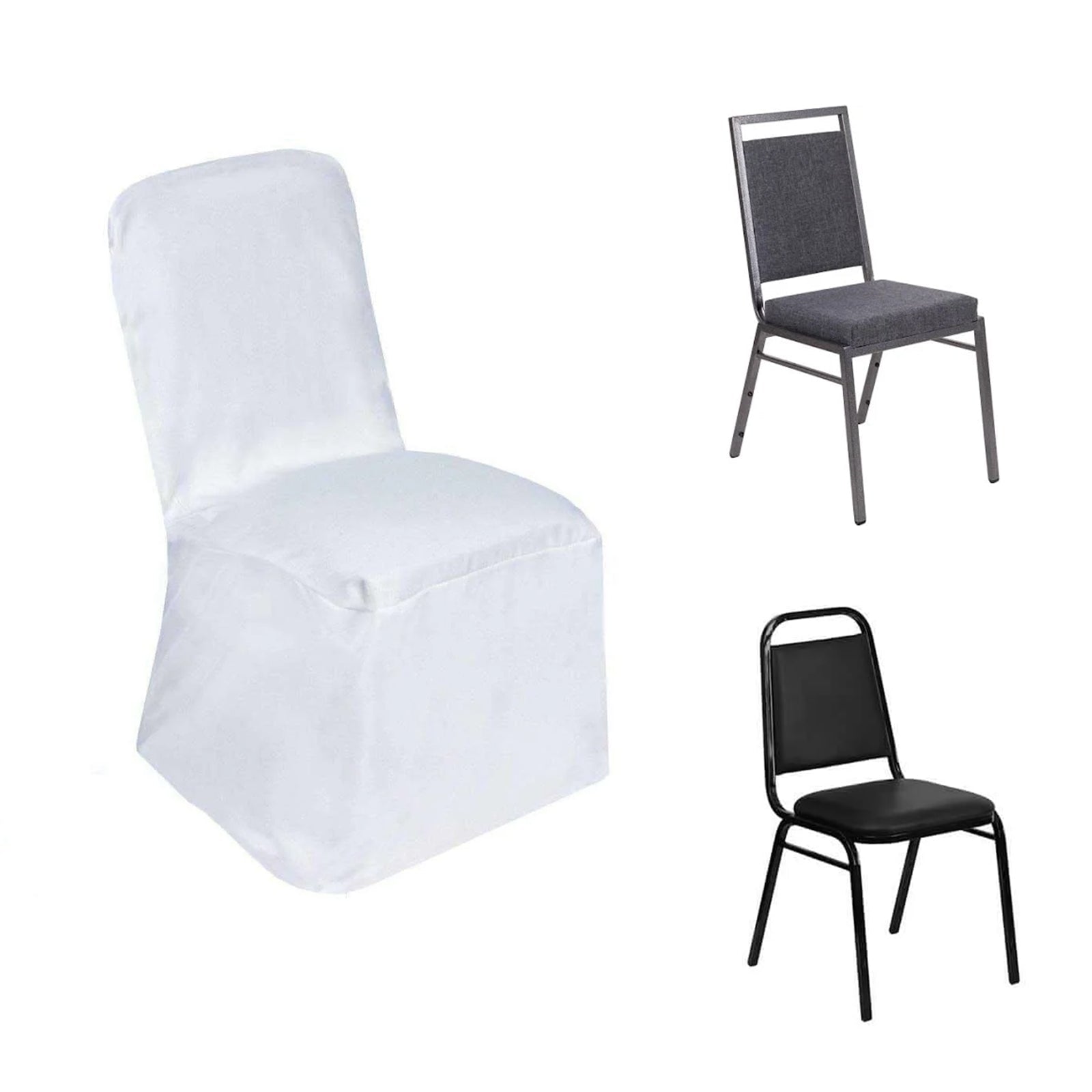Polyester Chair Cover with Square Top for Banquet Chairs White - Durable Reusable Slip - On Cover for Weddings & Parties - Linen Luxes