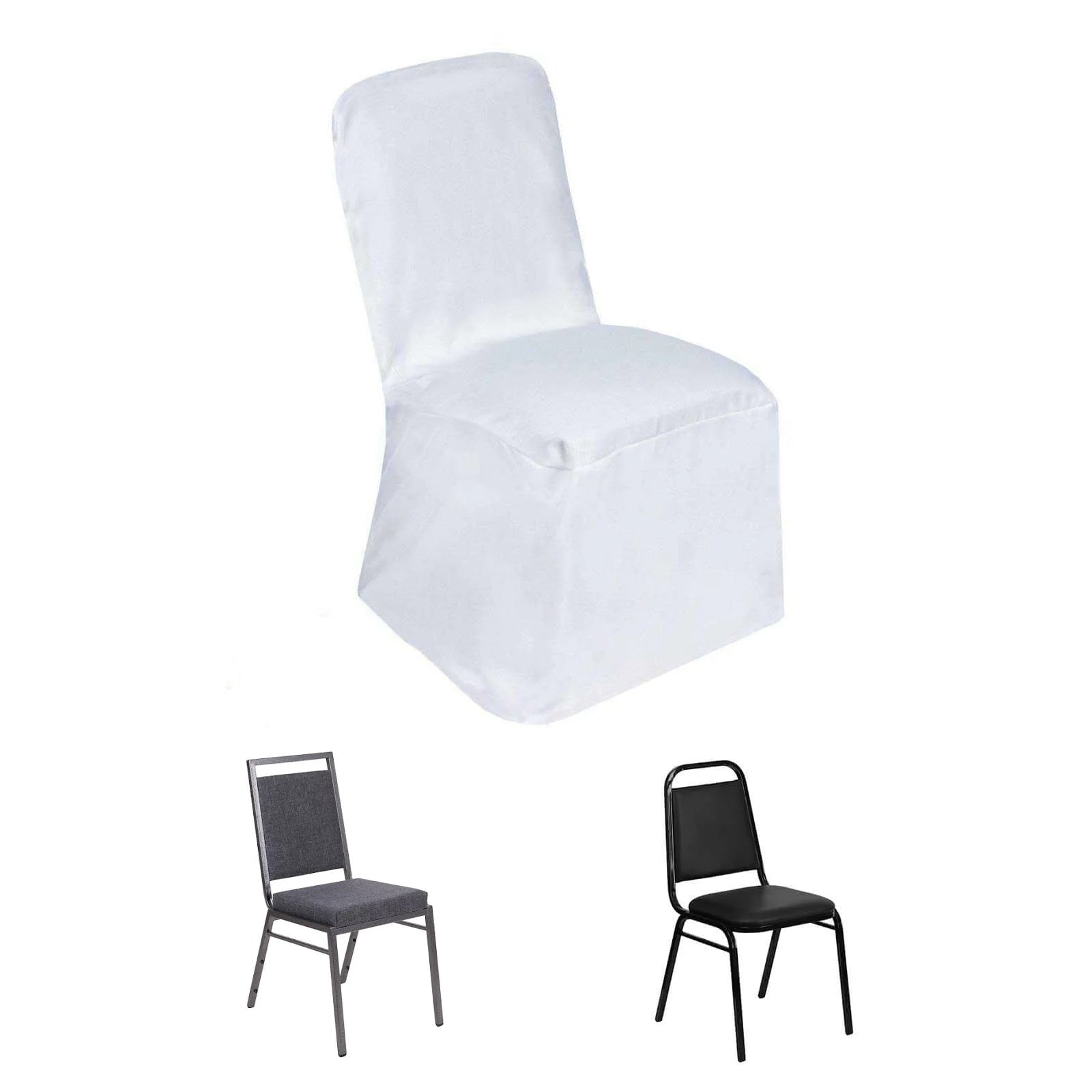 Polyester Chair Cover with Square Top for Banquet Chairs White - Durable Reusable Slip - On Cover for Weddings & Parties - Linen Luxes