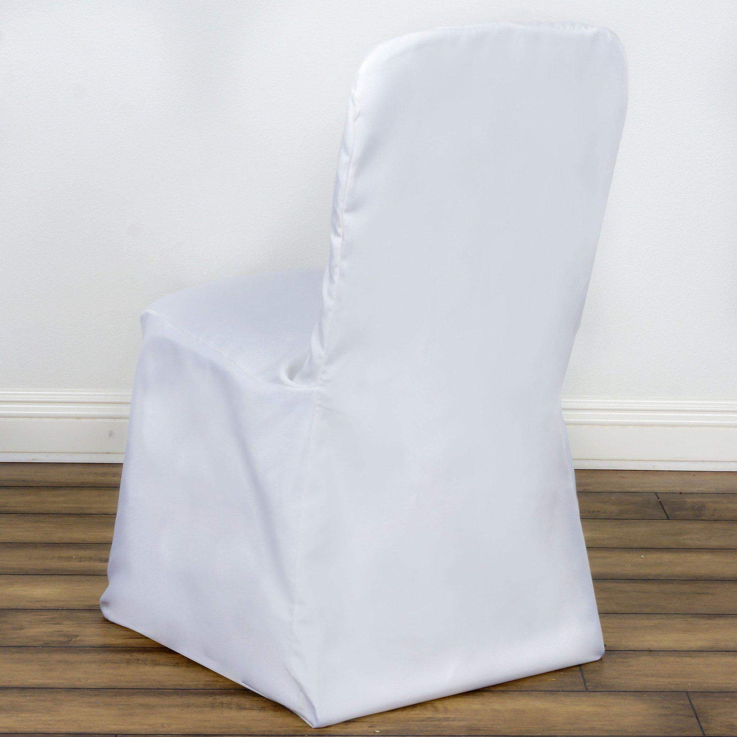 Polyester Chair Cover with Square Top for Banquet Chairs White - Durable Reusable Slip - On Cover for Weddings & Parties - Linen Luxes