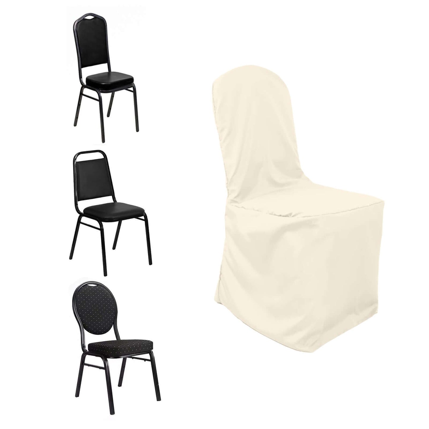 Polyester Slip On Banquet Chair Covers Beige - Stain - Resistant Reusable Durable Fabric - Linen Luxes