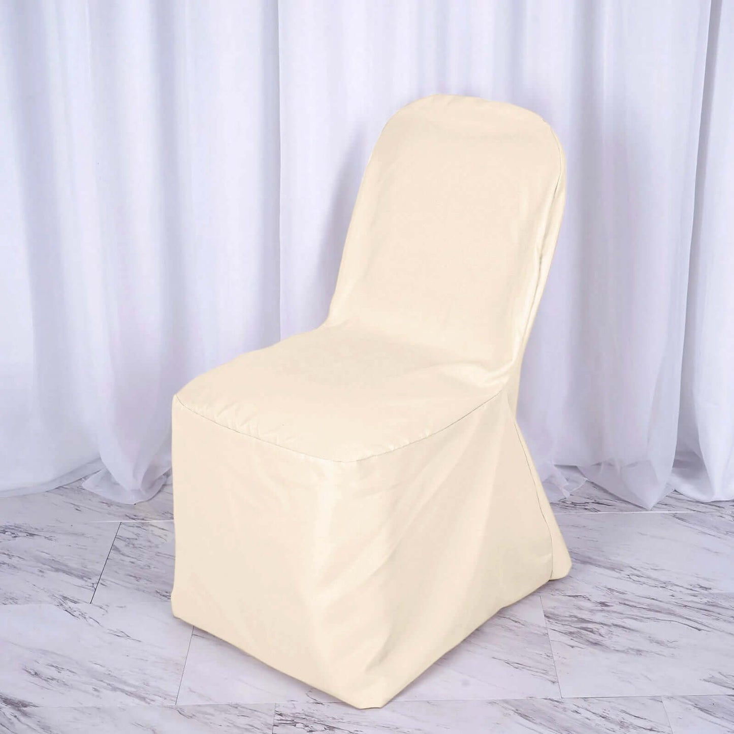 Polyester Slip On Banquet Chair Covers Beige - Stain - Resistant Reusable Durable Fabric - Linen Luxes