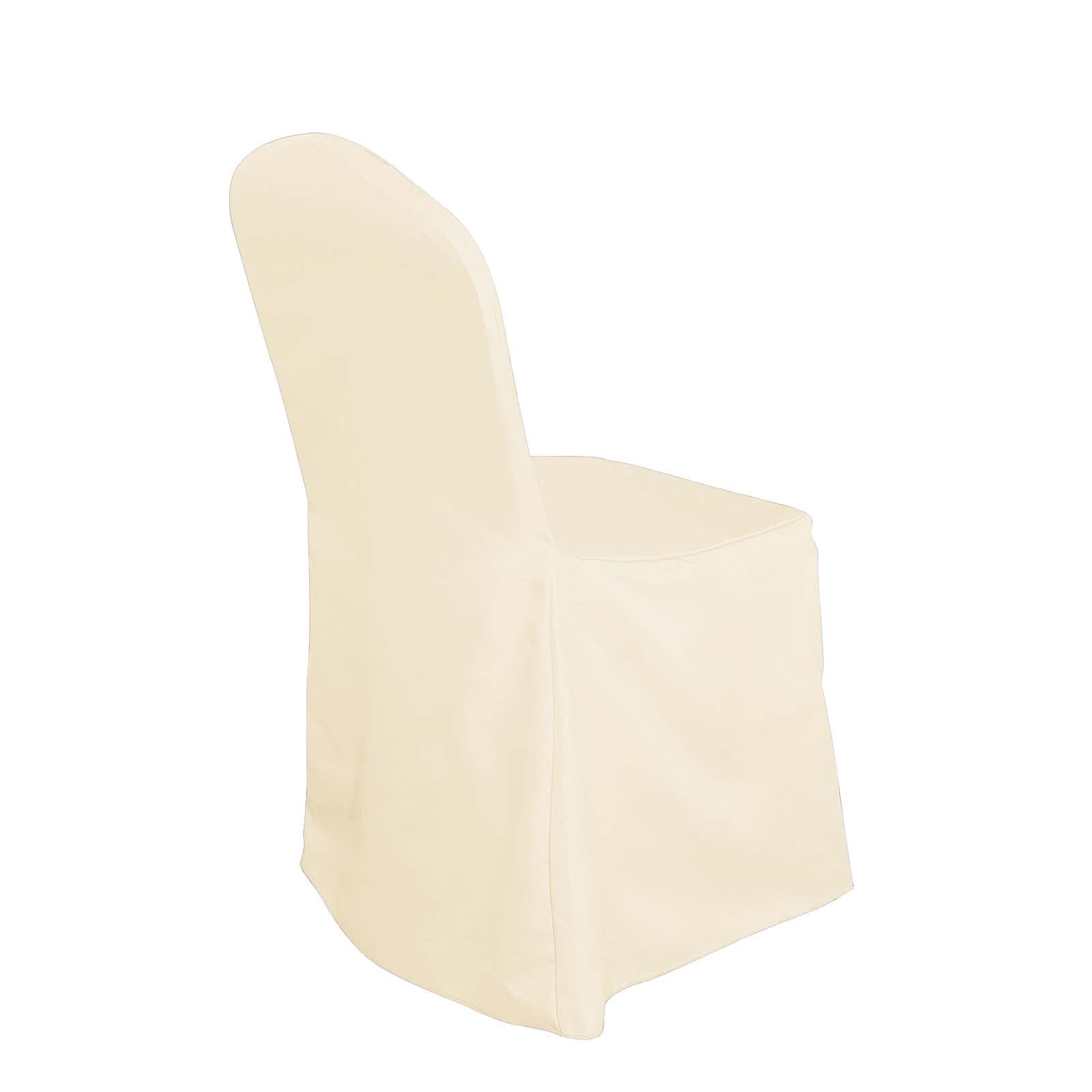 Polyester Slip On Banquet Chair Covers Beige - Stain - Resistant Reusable Durable Fabric - Linen Luxes