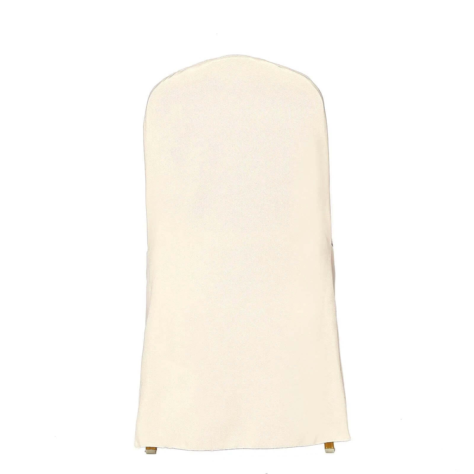 Polyester Slip On Banquet Chair Covers Beige - Stain - Resistant Reusable Durable Fabric - Linen Luxes