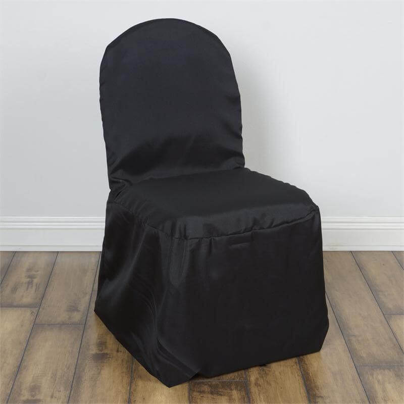 Polyester Slip On Banquet Chair Covers Black - Stain - Resistant Reusable Durable Fabric - Linen Luxes