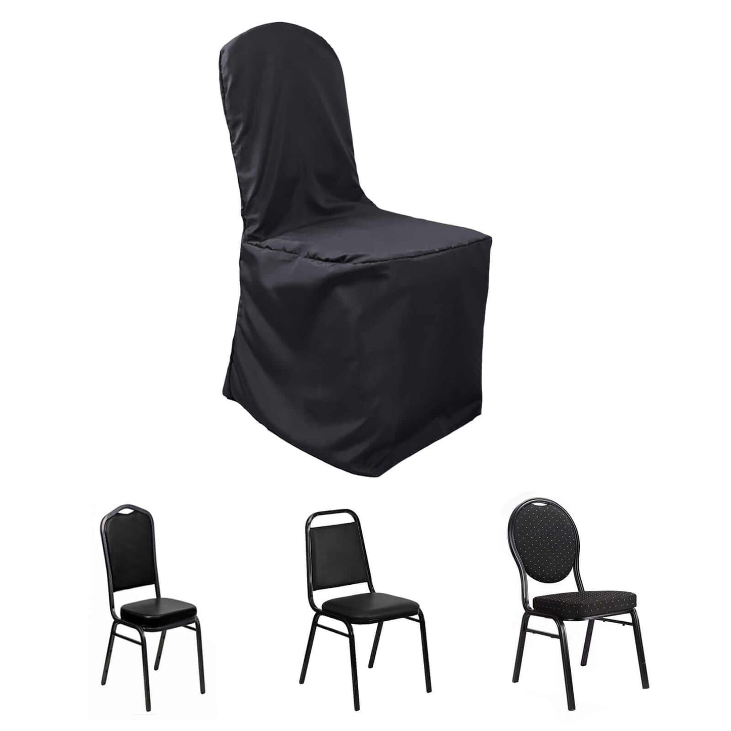 Polyester Slip On Banquet Chair Covers Black - Stain - Resistant Reusable Durable Fabric - Linen Luxes