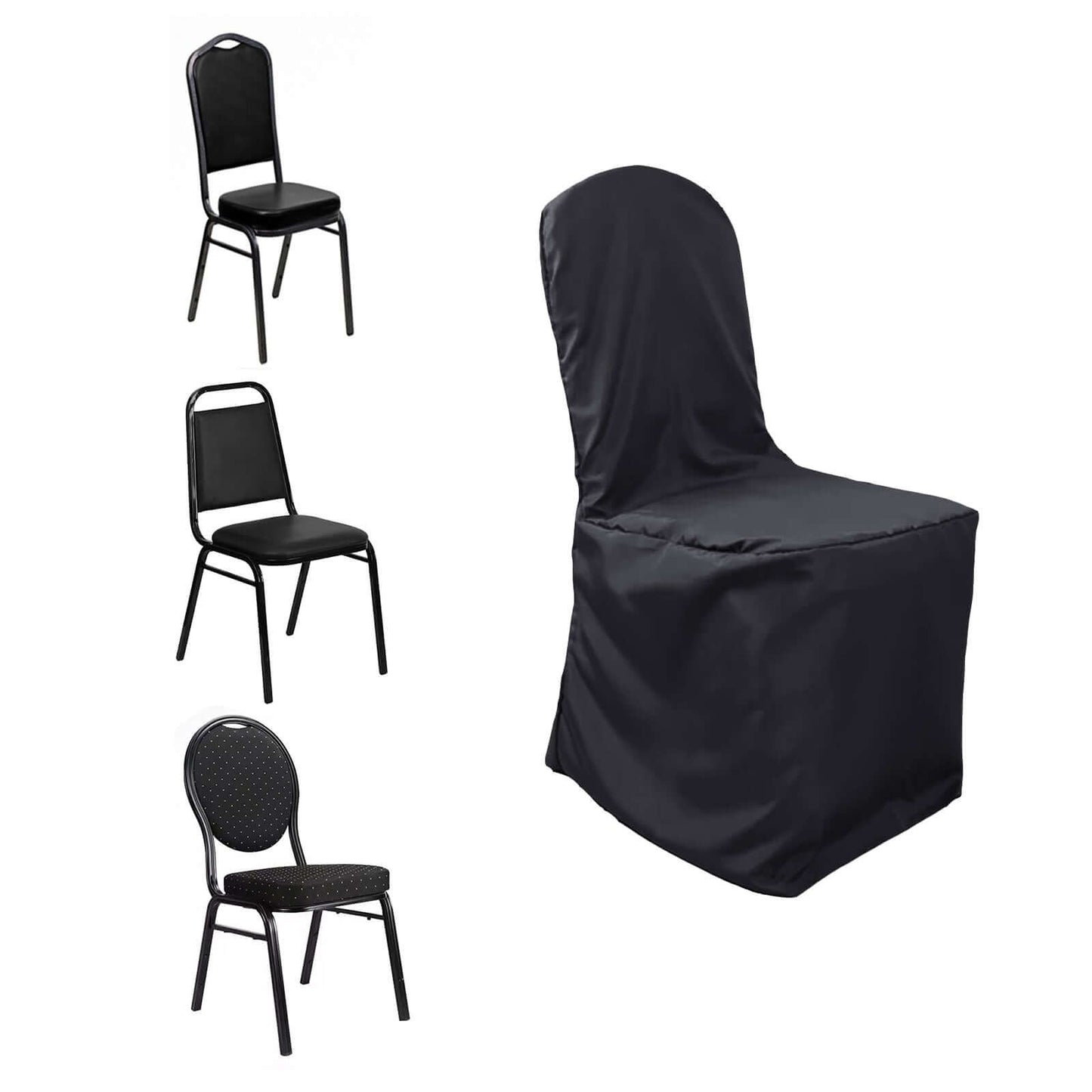 Polyester Slip On Banquet Chair Covers Black - Stain - Resistant Reusable Durable Fabric - Linen Luxes