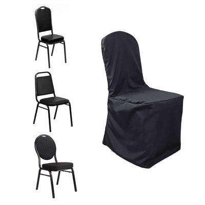Polyester Slip On Banquet Chair Covers Black - Stain - Resistant Reusable Durable Fabric - Linen Luxes