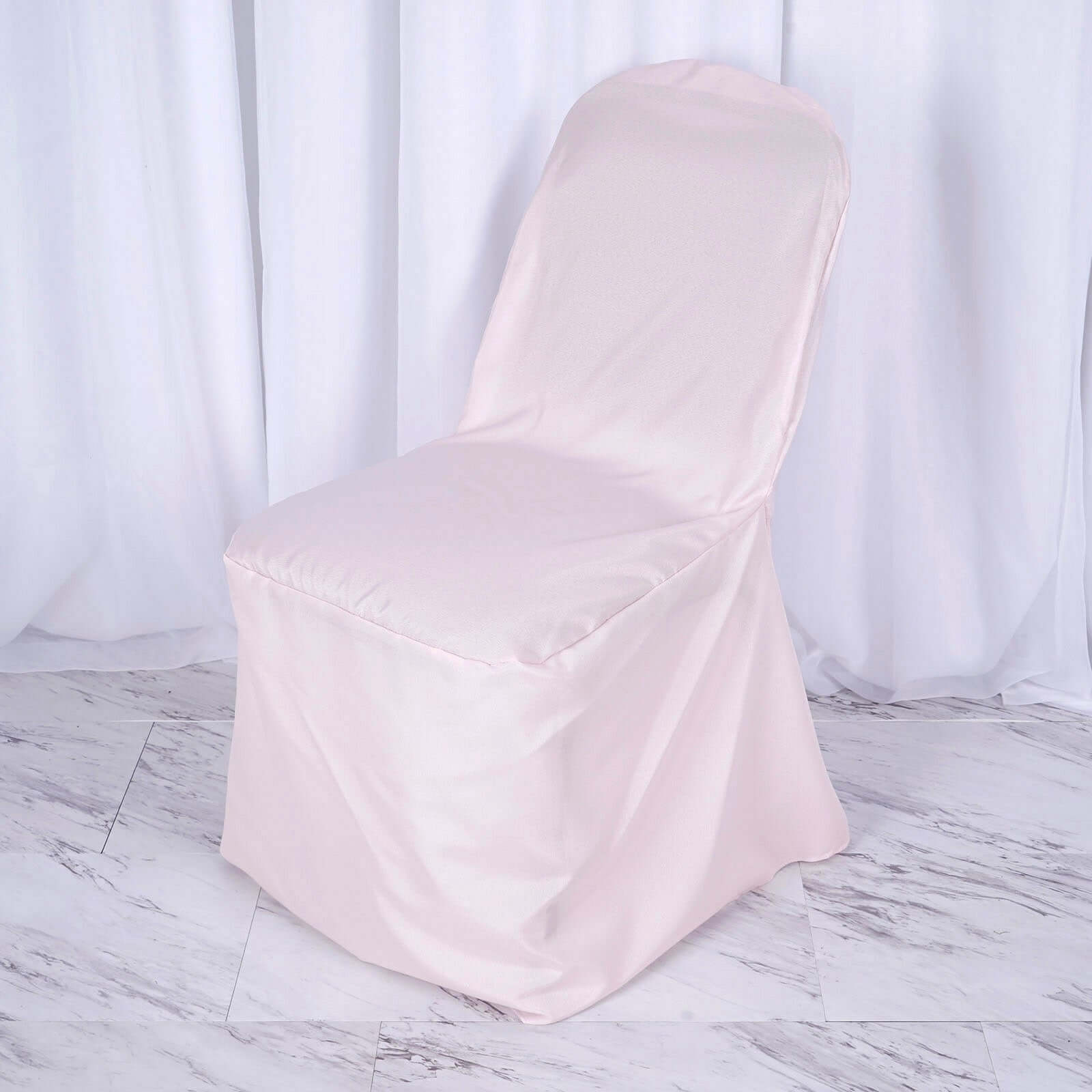 Polyester Slip On Banquet Chair Covers Blush - Stain - Resistant Reusable Durable Fabric - Linen Luxes