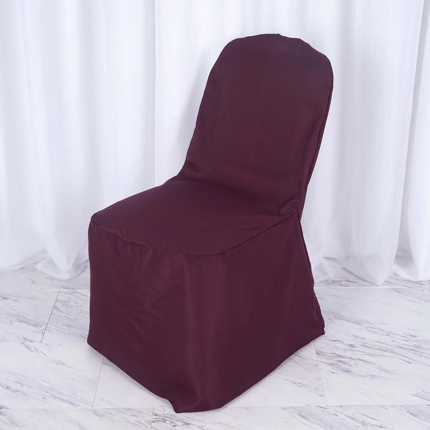 Polyester Slip On Banquet Chair Covers Burgundy - Stain - Resistant Reusable Durable Fabric - Linen Luxes