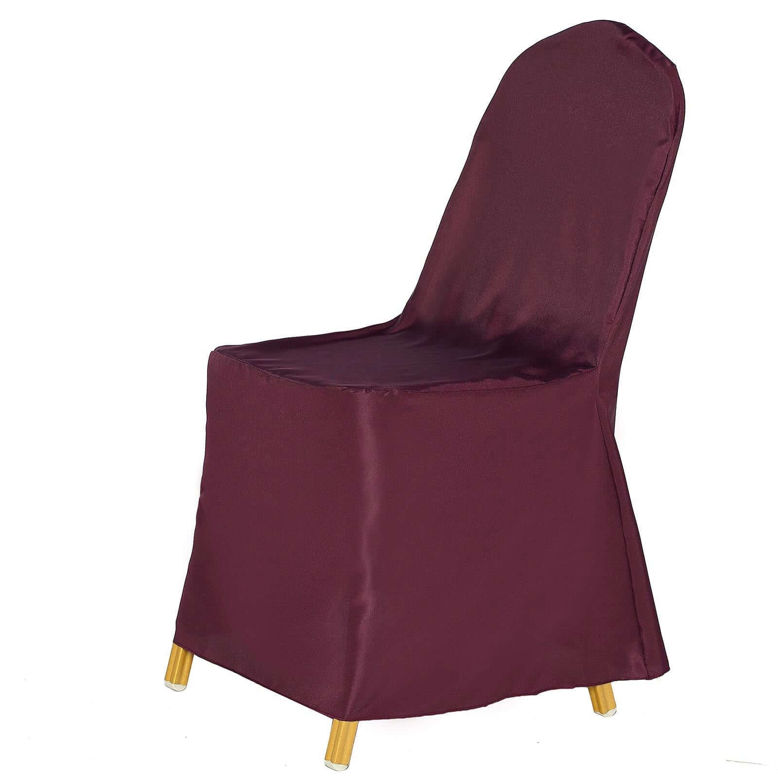 Polyester Slip On Banquet Chair Covers Burgundy - Stain - Resistant Reusable Durable Fabric - Linen Luxes