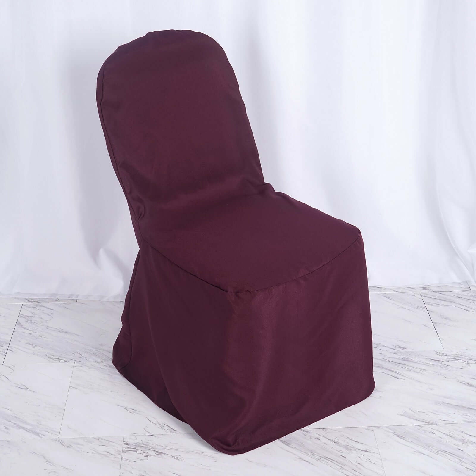 Polyester Slip On Banquet Chair Covers Burgundy - Stain - Resistant Reusable Durable Fabric - Linen Luxes