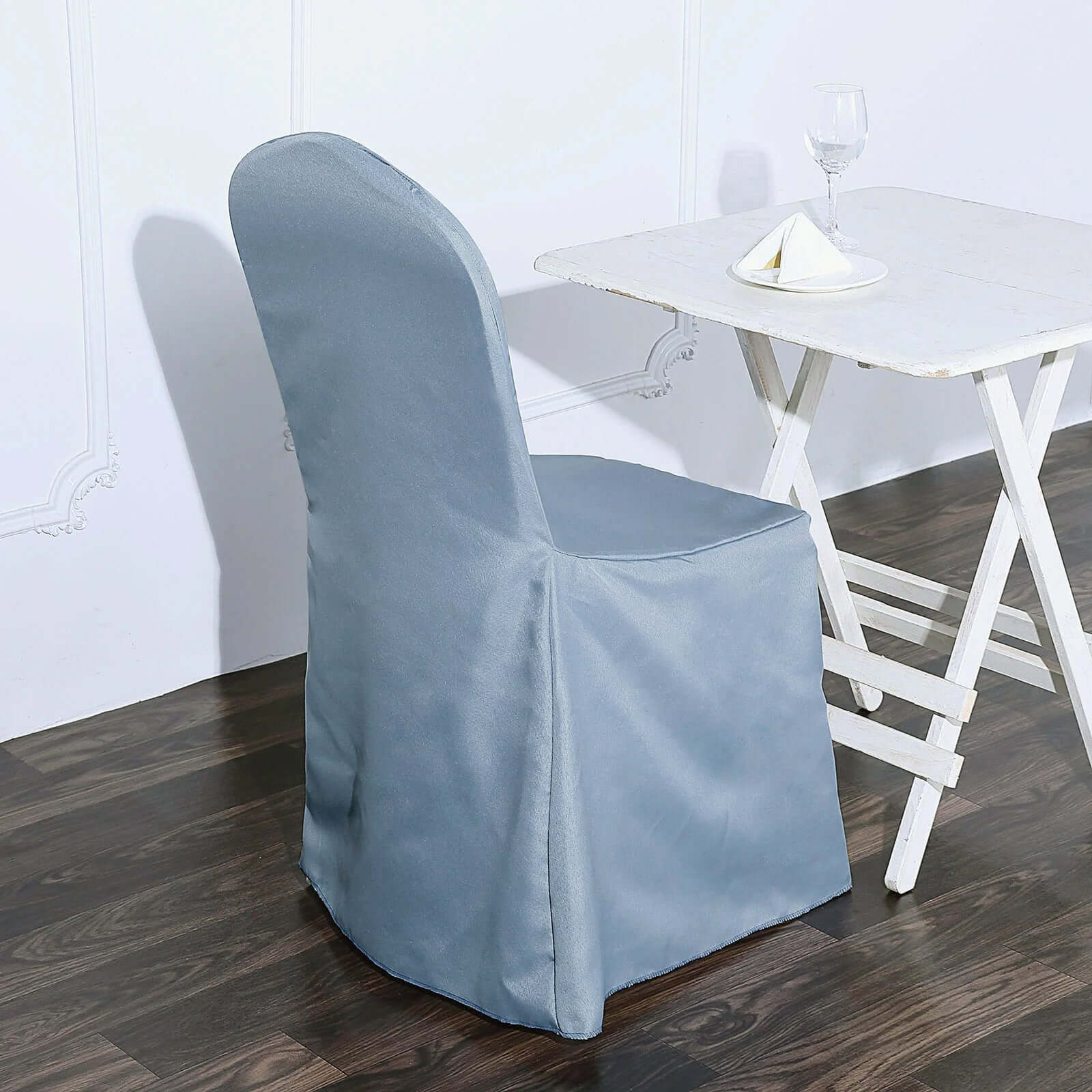 Polyester Slip On Banquet Chair Covers Dusty Blue - Stain - Resistant Reusable Durable Fabric - Linen Luxes