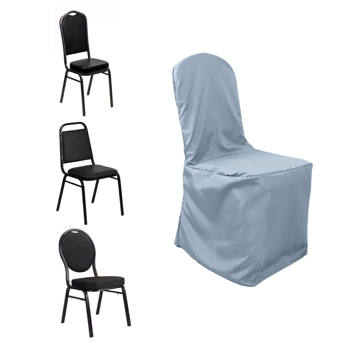 Polyester Slip On Banquet Chair Covers Dusty Blue - Stain - Resistant Reusable Durable Fabric - Linen Luxes