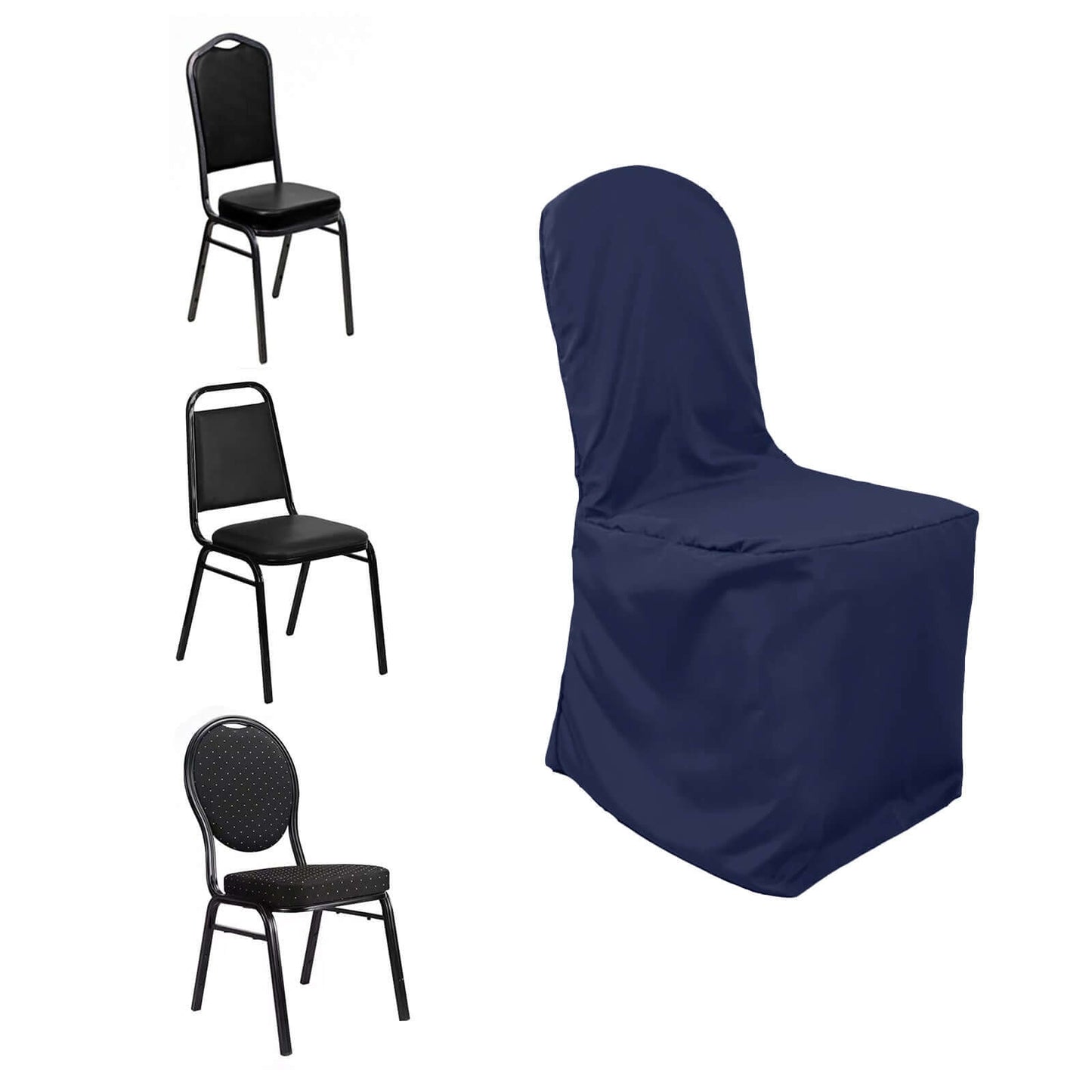 Polyester Slip On Banquet Chair Covers Navy Blue - Stain - Resistant Reusable Durable Fabric - Linen Luxes