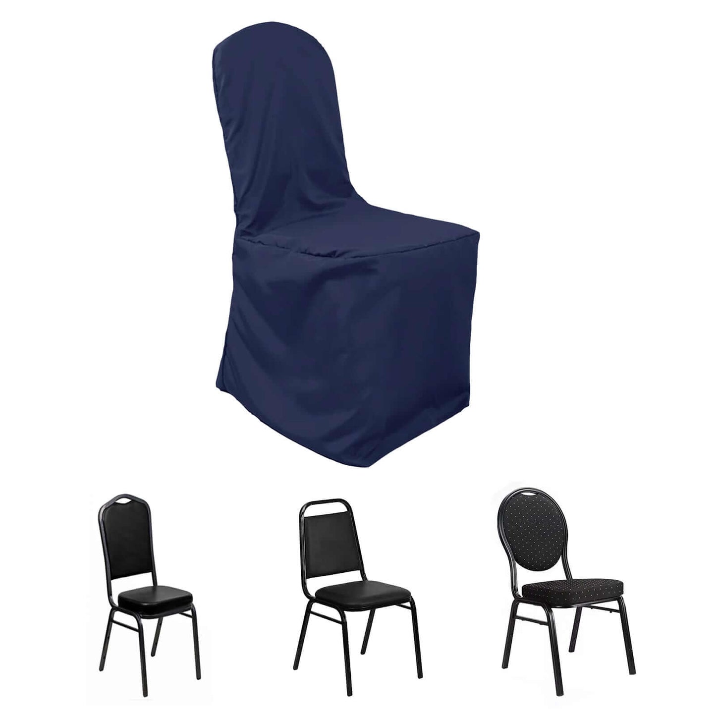 Polyester Slip On Banquet Chair Covers Navy Blue - Stain - Resistant Reusable Durable Fabric - Linen Luxes