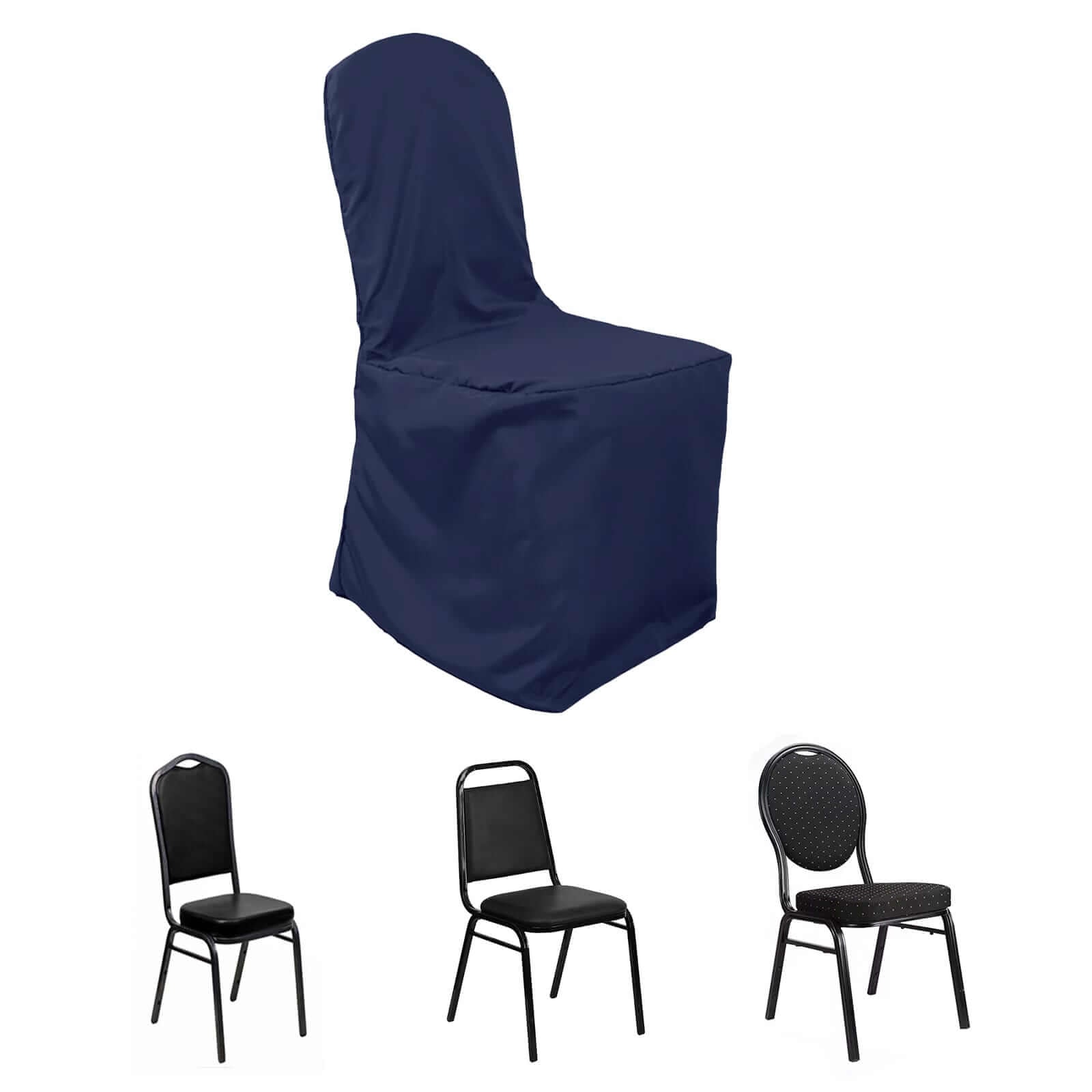 Polyester Slip On Banquet Chair Covers Navy Blue - Stain - Resistant Reusable Durable Fabric - Linen Luxes