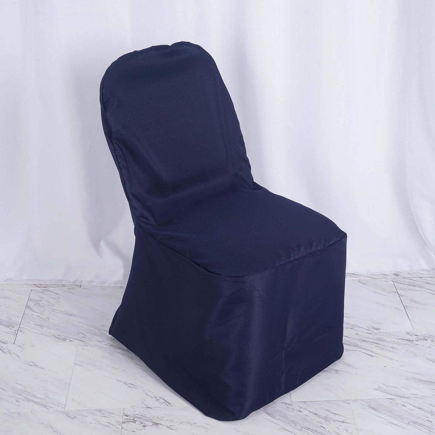 Polyester Slip On Banquet Chair Covers Navy Blue - Stain - Resistant Reusable Durable Fabric - Linen Luxes