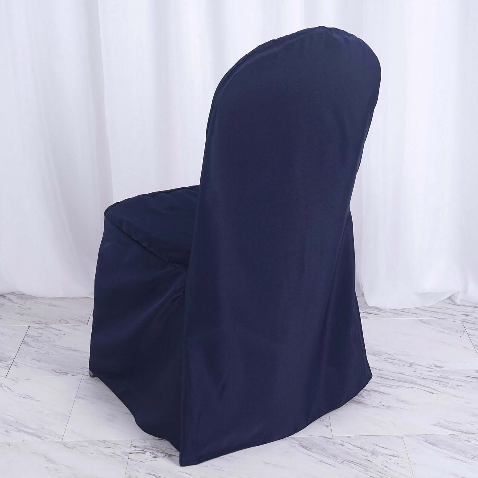 Polyester Slip On Banquet Chair Covers Navy Blue - Stain - Resistant Reusable Durable Fabric - Linen Luxes