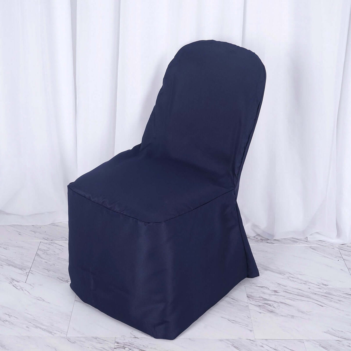Polyester Slip On Banquet Chair Covers Navy Blue - Stain - Resistant Reusable Durable Fabric - Linen Luxes